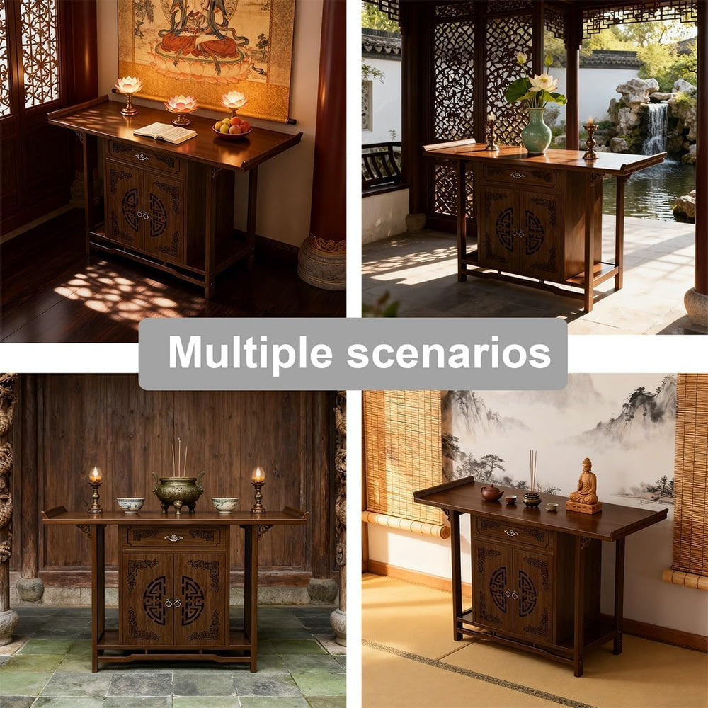 Solid Bamboo Buddha Altar Cabinet, Chinese Cabinet Pedestal Offering Table, P...