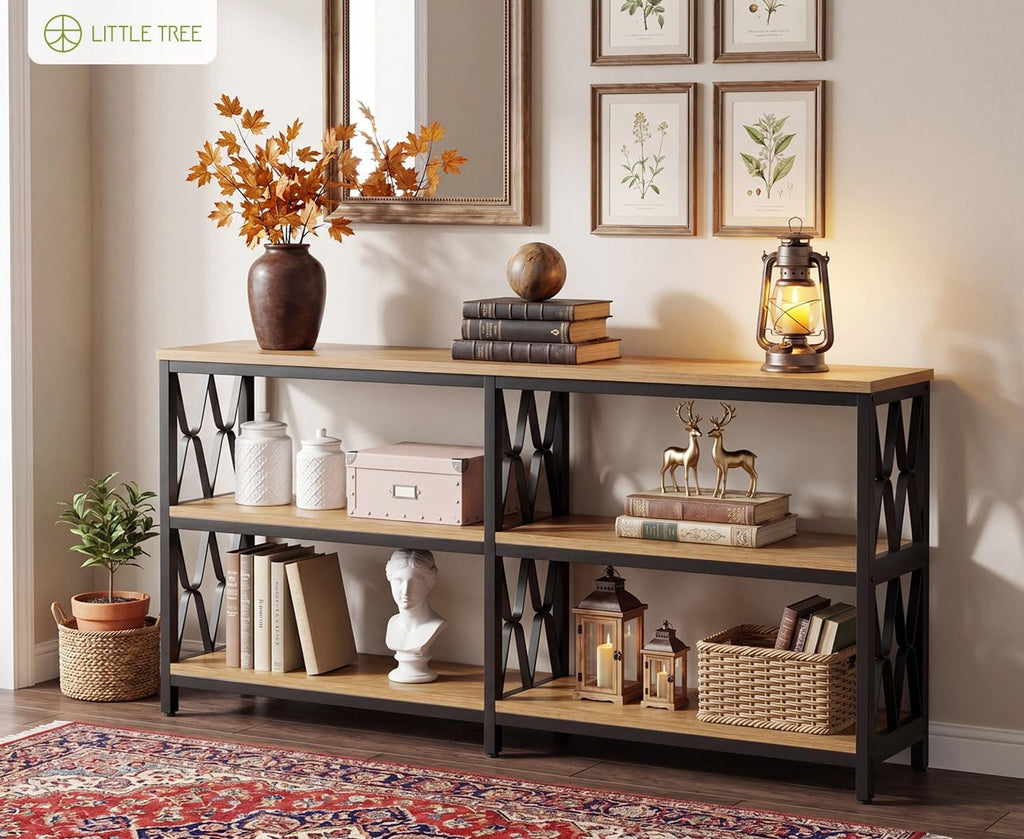 LITTLE TREE Console Table with Storage Shelves, 70.9" Industrial 3-Tier Sofa Table for Living Room, Long Foyer Table Entryway Table for Hallway, Front Door, Entrance, Natural Light Oak & Black