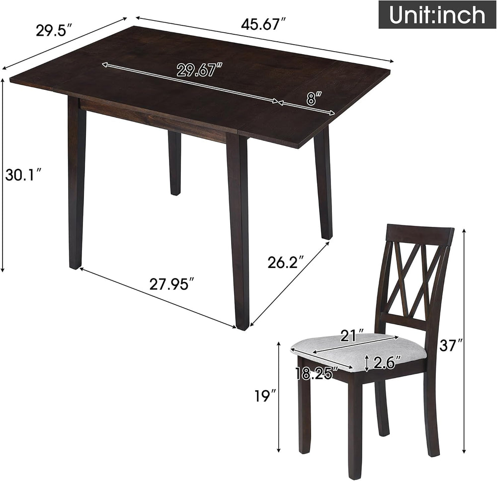 5 Piece Kitchen Dining Set with Drop Leaf, Dining Table and 4 Dining Upholste...