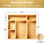 Umilife Drawer Organizer Storage Boxes, 2.5" High Bamboo Drawer Dividers, 5 Rearrangeable Bins for Kitchen, Office Desktop, Clothing, Makeup, vanity, Jewelry