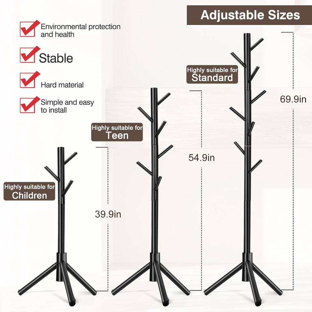 WANGMUXIA Coat Rack, Freestanding Coat Rack with 8 Hooks and 3 Adjustable Size Tree Coat Racks for Bedroom, Hallway, Entrance, Office, for Hats, Coats, Scarves, Handbags