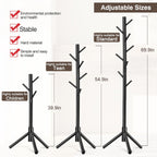 WANGMUXIA Coat Rack, Freestanding Coat Rack with 8 Hooks and 3 Adjustable Size Tree Coat Racks for Bedroom, Hallway, Entrance, Office, for Hats, Coats, Scarves, Handbags