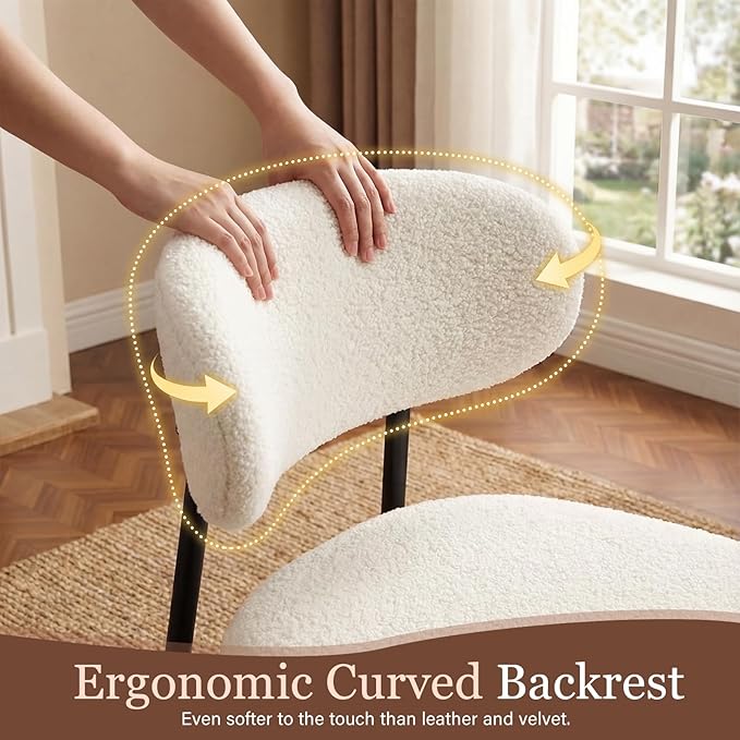Dining Chairs, White Boucle Dining Chairs, Kitchen Dining Room Chairs Curved ...