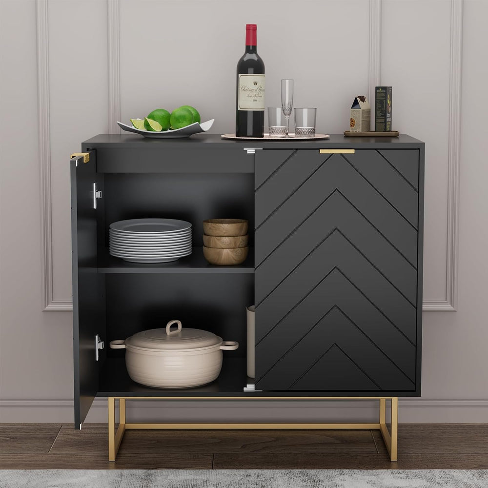 Scurrty Large Sideboard, Black Storage Buffet with 6 Doors, Adjustable Shelf ...