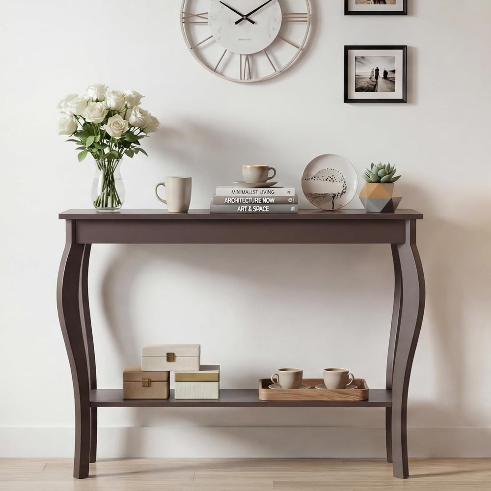 ChooChoo 39" Narrow Entryway Table with Storage Shelf, Espresso | Consol...