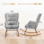 Furniliving Nursery Rocking Chair Modern Armchair Upholstered Glider Rocking Chair Nursery Chair Reading Chair with High Backrest Solid Wood Base for Bedroom, Living Room, Grey, Waterproof Velvet