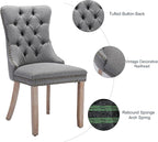Dining Chairs Set of 2, Upholstered Tufted Linen Fabric Dining Room Chairs with High Back, Nailhead Trim and Solid Wood Legs, Modern Dining Chair for Dining Room, Kitchen(Grey)
