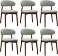 Farmhouse Dining Chairs Set of 6, Mid Century Modern Fabric Upholstered Kitchen Chairs, Wooden Dining Room Chair with Curved Back for Kitchen Dining Room Restaurant Cafe, Light Green (Only Chairs)
