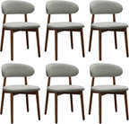 Farmhouse Dining Chairs Set of 6, Mid Century Modern Fabric Upholstered Kitchen Chairs, Wooden Dining Room Chair with Curved Back for Kitchen Dining Room Restaurant Cafe, Light Green (Only Chairs)