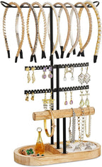 3 Tiers Jewelry Organizer, Earring Holder Organizer with 80 Holes, T-Bar Beige Velvet Bracelet Holder for HeadBands, Earrings, Bracelets, Rings Jewelry Holder Organizer (Rustic Brown)