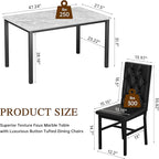 Hooseng Dining Table Set for 4, Faux Marble Small Kitchen Table Chairs Set of 4 with Luxurious Button Tufted Dinner Chairs for Kitchen and Dining (Gray)