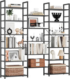 NUMENN Triple Column 6 Tier Bookshelf, Bookcase with 17 Open Display Shelves, Adjustable Rustic Industrial Style Book Shelves, Modern Bookshelves for Bedroom, Living Room and Home Office, Black