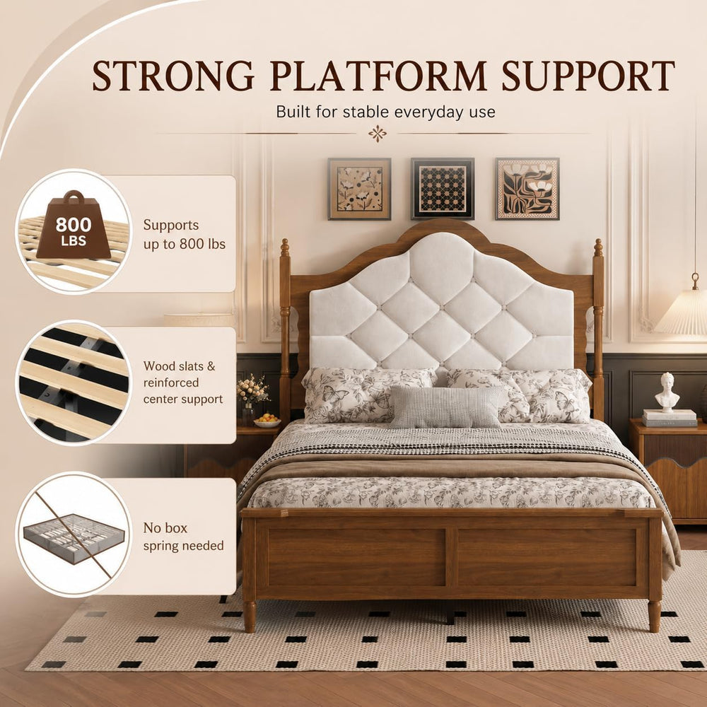 Queen Size Bed Frame with 51" Tall Wingback Headboard, Fabric Upholstere...