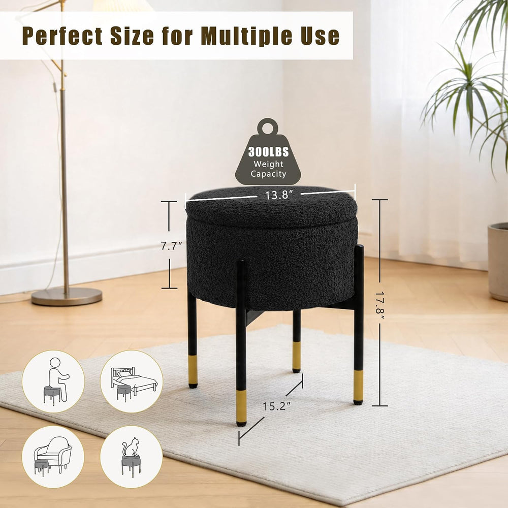 Round Ottoman with Storage,Soft Velvet Vanity Stool,Ottoman Coffee Table with...