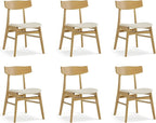 Wooden Dining Chairs Set of 6, Upholstered Modern Dining Room Chairs, Mid Century Oak Kitchen Chairs with Curved Wood Backrest for Kitchen, Restaurant, Farmhouse (Cream Fabric & Original Color)