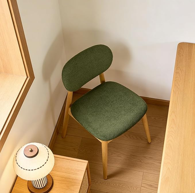 Wooden Dining Chairs Set of 4, Farmhouse Boucle Upholstered Kitchen Chairs, Green