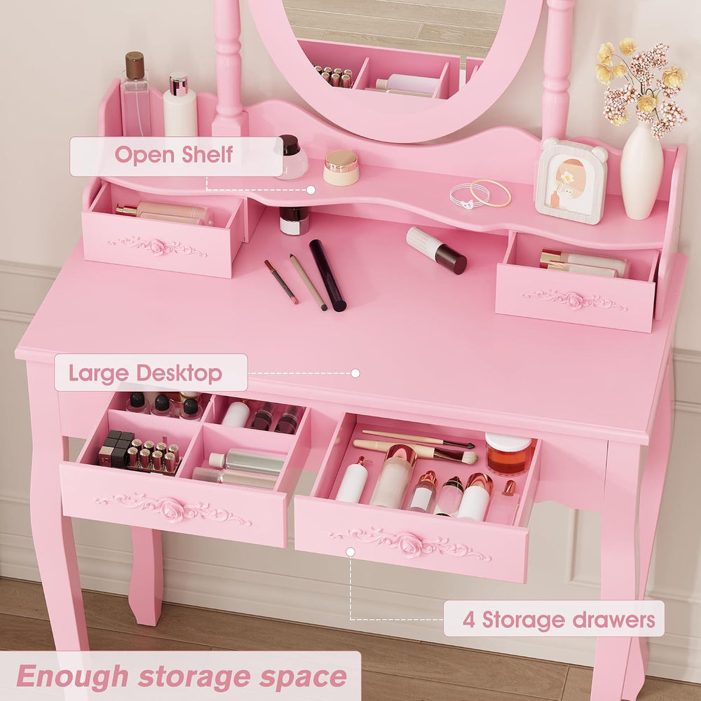 Alohappy Vanity Desk Set with Mirror & Stool for Girls, Pink | Makeup Van...