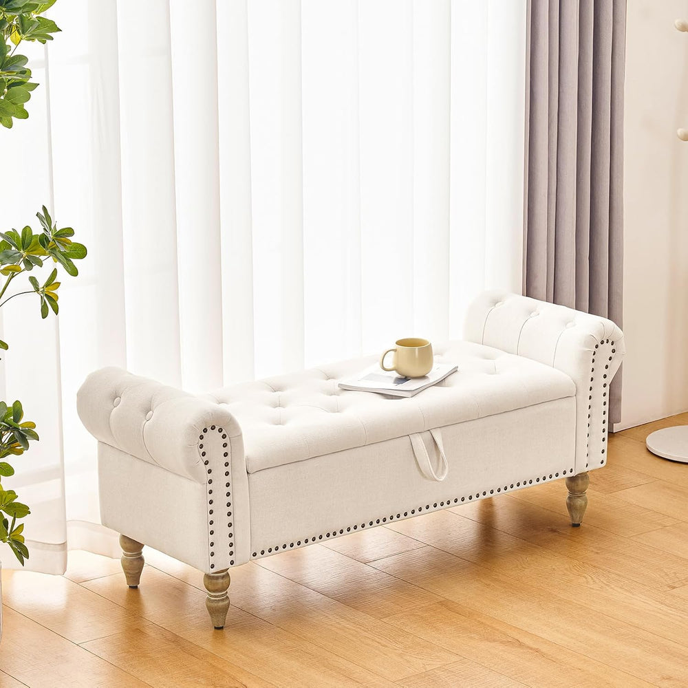 Furnimart Storage Bedroom Bench for End of Bed, Faux Linen Upholstered Storag...