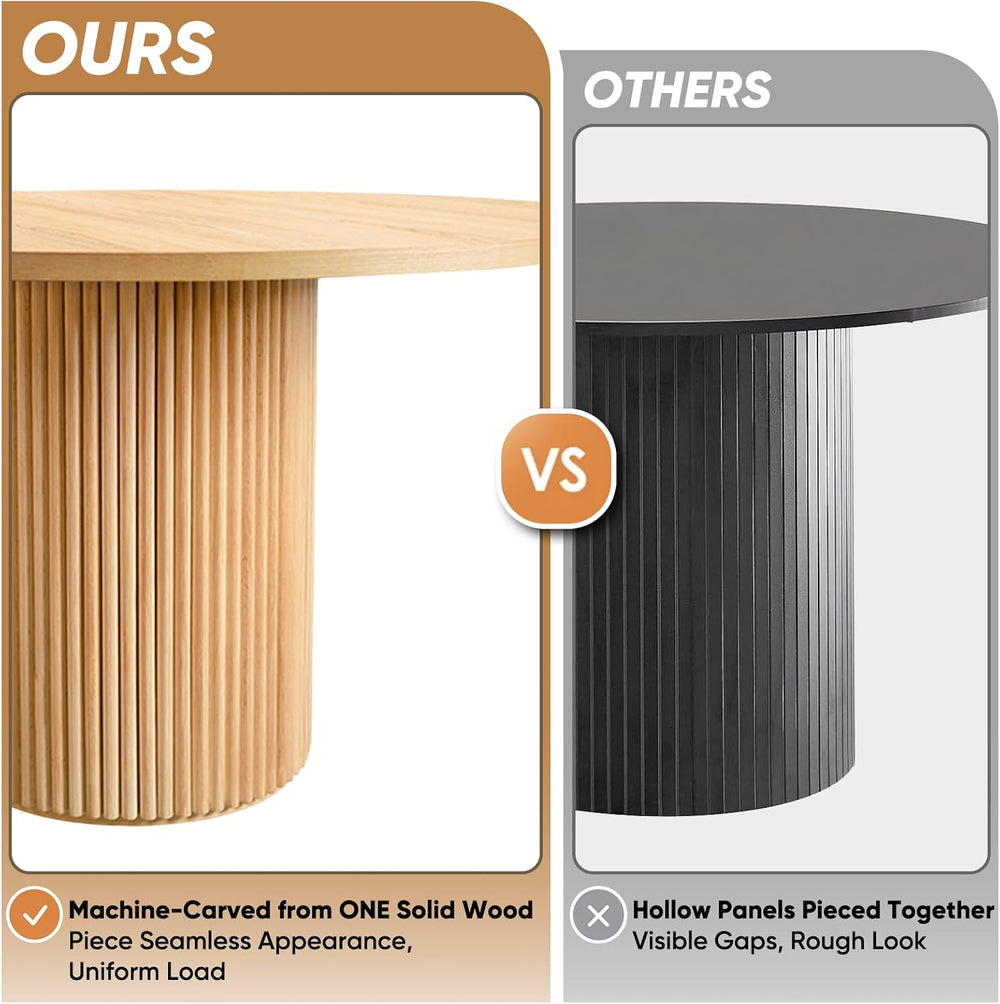 35'' Round Pedestal Dining Table, Solid Wood Base, Modern Fluted Tabl...