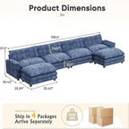 Furniwell 159" Modern Couches Sectional Sofa with Movable Ottoman, U Shaped Sofa Couch with Comfy Chenille and Deep Seat, 4-Seat Cloud Couch for Living Room, Bedroom and Apartment