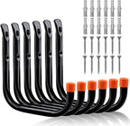 HORUSDY 6 Pack 8 Inch Heavy Duty Garage Hooks, Wall Mount Storage Hangers for Ladder, Bike, Hose, Tools, Holds up to 30LBS, Large Utility Hooks with Screws & Anchors, 7.5" x 7.68"