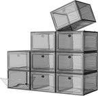 7 code Large Clear Shoe Boxes Organizer【Thicker Material】 Stronger Shoe Box with Magnetic Door, Stackable Shoe Storage Box for Closet, Foldable Space-Saving Storage Bins Shoe Cabinet, Black 9-Pack