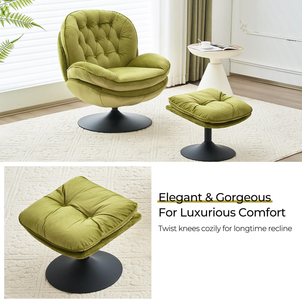 Velvet Swivel Accent Chair with Ottoman Set,Modern Tufted Armchair with Footr...
