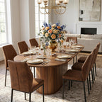 55"-71" Extendable Dining Table Set for 8, Oval Dining Room Table Set for 8, Modern Wood Kitchen Table Upholstered Chairs Set of 8, Ideal for Dining Room,Office, Space-Saving