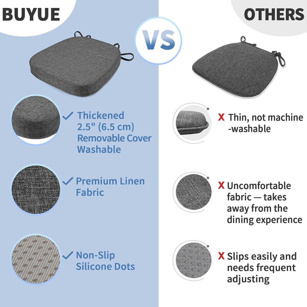 BUYUE Dining Chair Cushions 2.5 Inch Thick, U Shape Kitchen Chair Pads with N...
