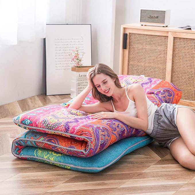 MAXYOYO Japanese Floor Mattress Futon Mattress, 4" Thicken Tatami Mat Sleeping Pad Foldable Roll Up Mat Boys Girls Dormitory Pad Kids Floor Lounger Pillow Bed, Charcoal Grey, Queen Size