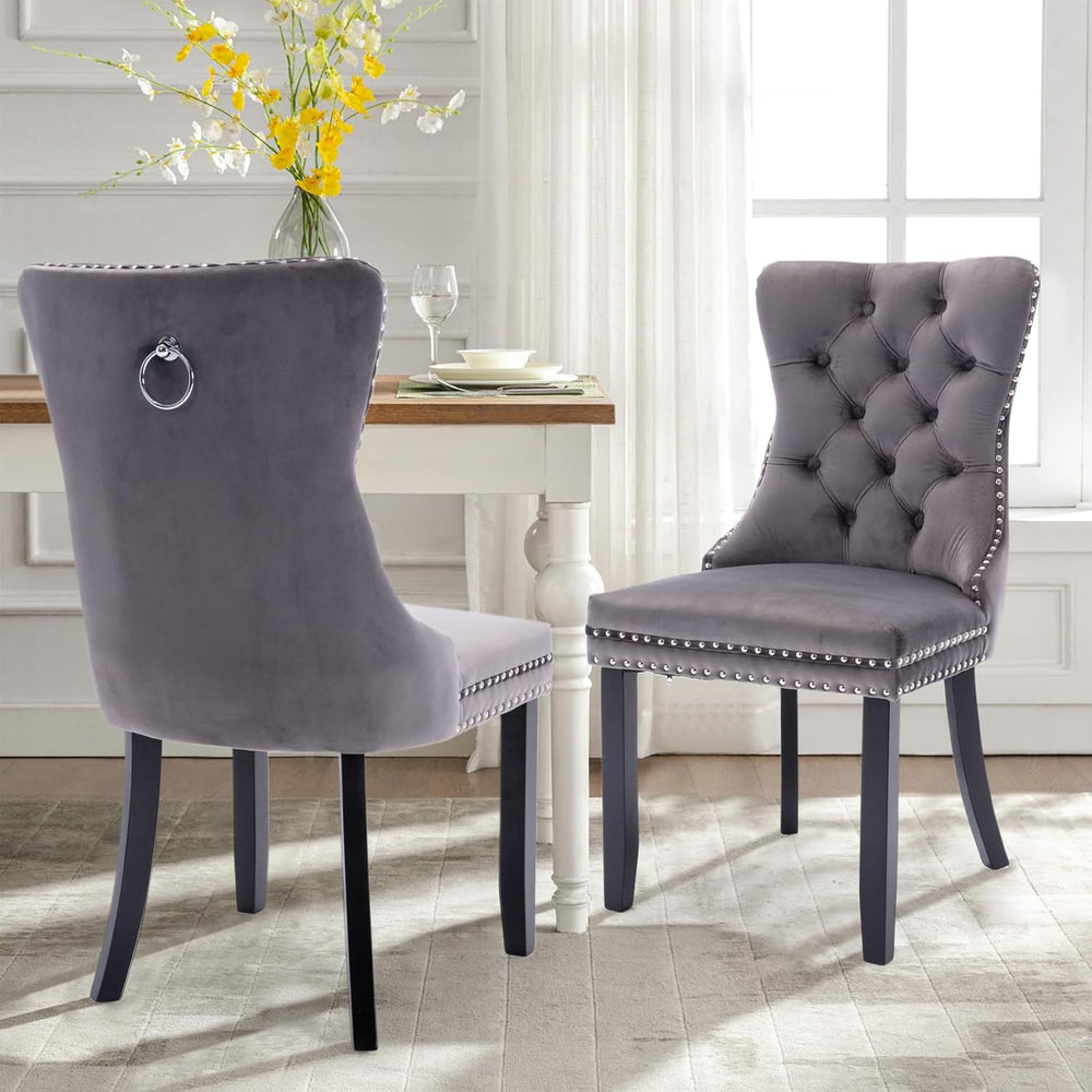 Velvet Dining Chairs Set of 2,Upholstered Dining Room Chairs with Ring Pull T...