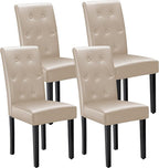 Furmax Ergonomic Dining Chairs Set of 4, PU Leather Dinning Room Chairs, Button Tufted Kitchen Chairs with Adjustable Wood Legs for Kitchen Living Room (Leather Beige, 4)