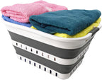 SAMMART Collapsible Plastic Rectangular Laundry Basket - Foldable Pop Up Storage Container/Organizer - Portable Laundry Hamper - Space Saving (White/Steel Grey, 19L)