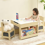 OOOK 4 in1 Kids Table and Chair Set with Storage Drawer and Book Rack | Wood Kids Craft Table with Whiteboard, Blackboard, Detachable Tabletop, Activity Table for Classroom