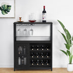 GAOMON Coffee Wine Bar Cabinet with Storage and Detachable Rack | Farmhouse Sideboard and Buffet Cabinet with Glass Holder and Mesh Door, Liquor Coffee Bar Cupboard, Black