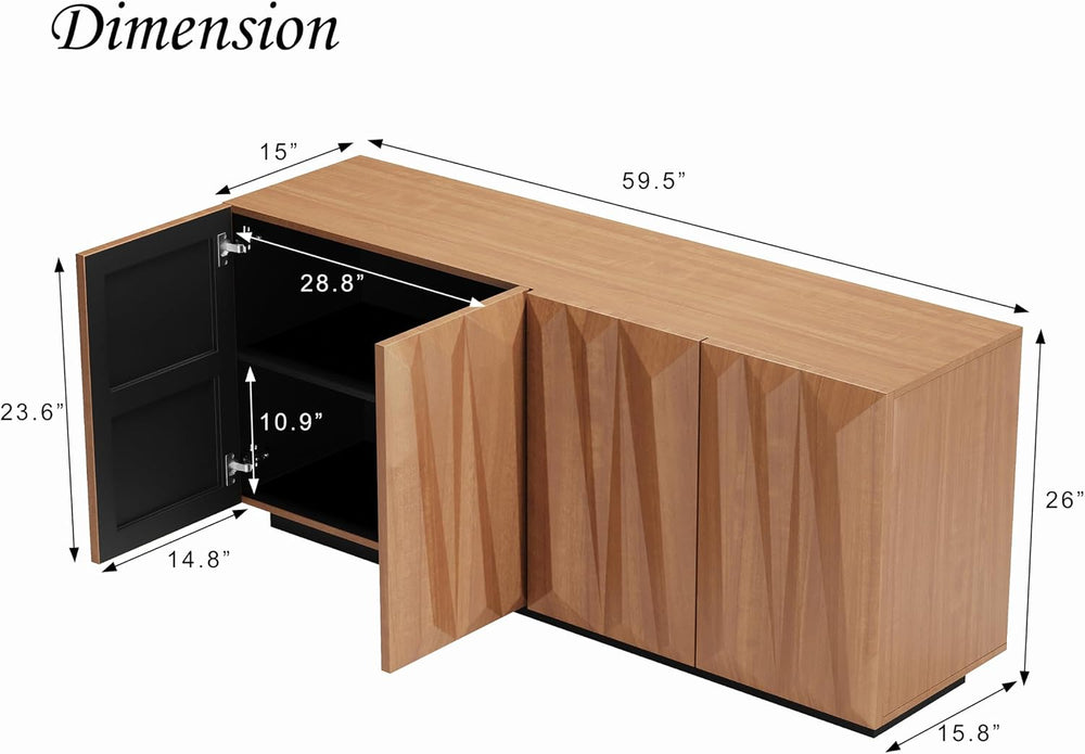 60" Contemporary Geometric Sideboard Buffet with 3D Triangular Doors &am...