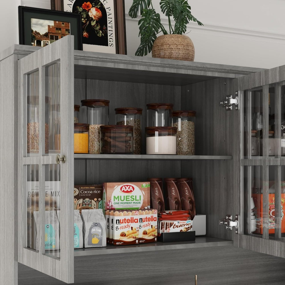 Kitchen Pantry Cabinet with Glass Doors and 3 Drawers, Tall Freestanding Stor...