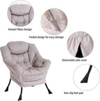 Welnow Lazy Chair with Ottoman, Modern Lounge Accent Chair with Armrests and a Side Pocket, Leisure Sofa Armchair, Reading Armchair with Footrest for Small Space, Light Grey