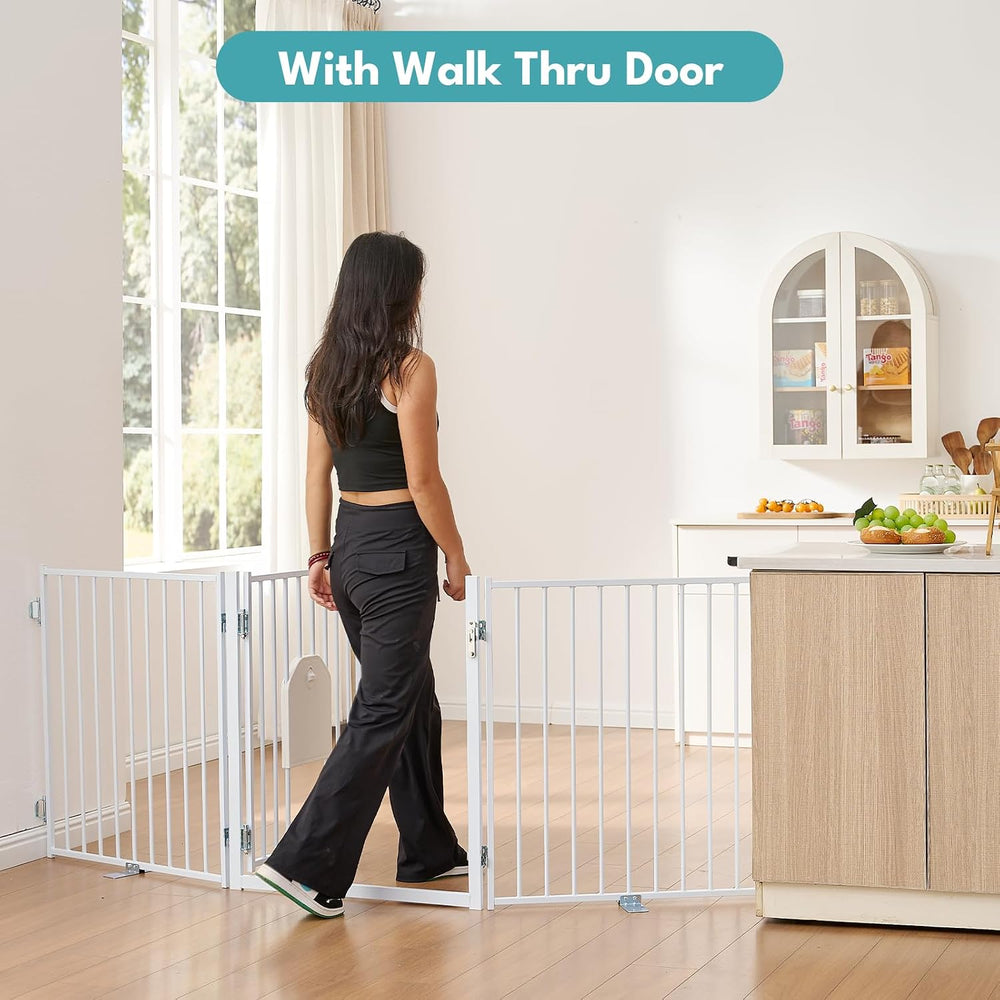 No Pawblems Freestanding Dog Gate with Cat Door for Indoor & Outdoor, White