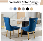 Luxury Upholstered Dining Chairs Set of 6, Blue Kitchen Chair with Golden Metal Legs, Velvet Tufted Back Dining Chair, Sillas de Comedor, Modern Kitchen & Dining Room Chairs (Blue, 6 Pcs)