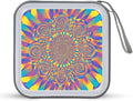 40-Disc CD/DVD Organizer Wallet Red Blue Yellow Spiral Tie Dye Rainbow, Heavy-Duty Hard Plastic Binder, Portable Storage Case with Carry Strap for Car