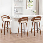 Swivel Bar Stools Set of 3, 30 inch Mid Century Bar Stools with Bentwood Curved Back, Walnut Craftsmanship, Upholstered Faux Leather, Bar Height BarStools for Bar/Cafe/Pub (Beige, 30" Seat Height)