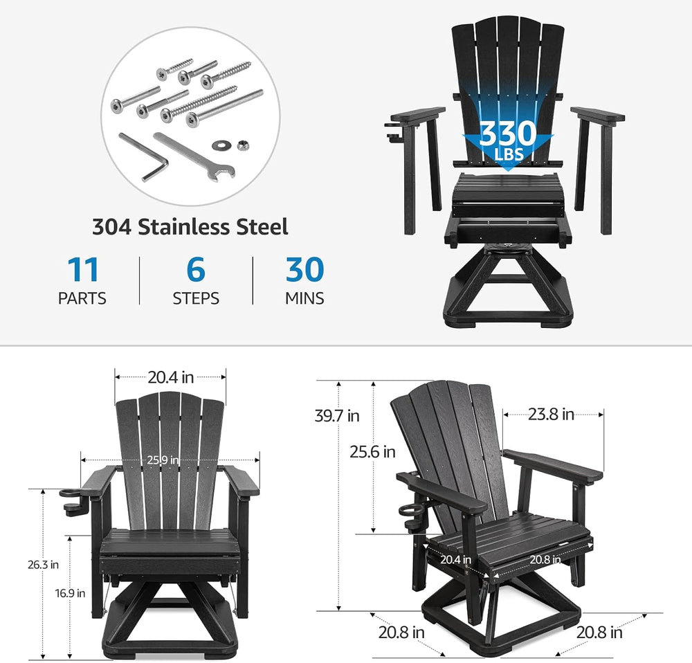 LETKIND Adirondack Swivel Glider Chair, Weather Resistant Adirondack Outdoor ...