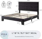 Allewie Full Size Platform Bed Frame with Velvet Upholstered Headboard and Wooden Slats Support, Fully Upholstered Mattress Foundation/No Box Spring Needed/Easy Assembly, Black