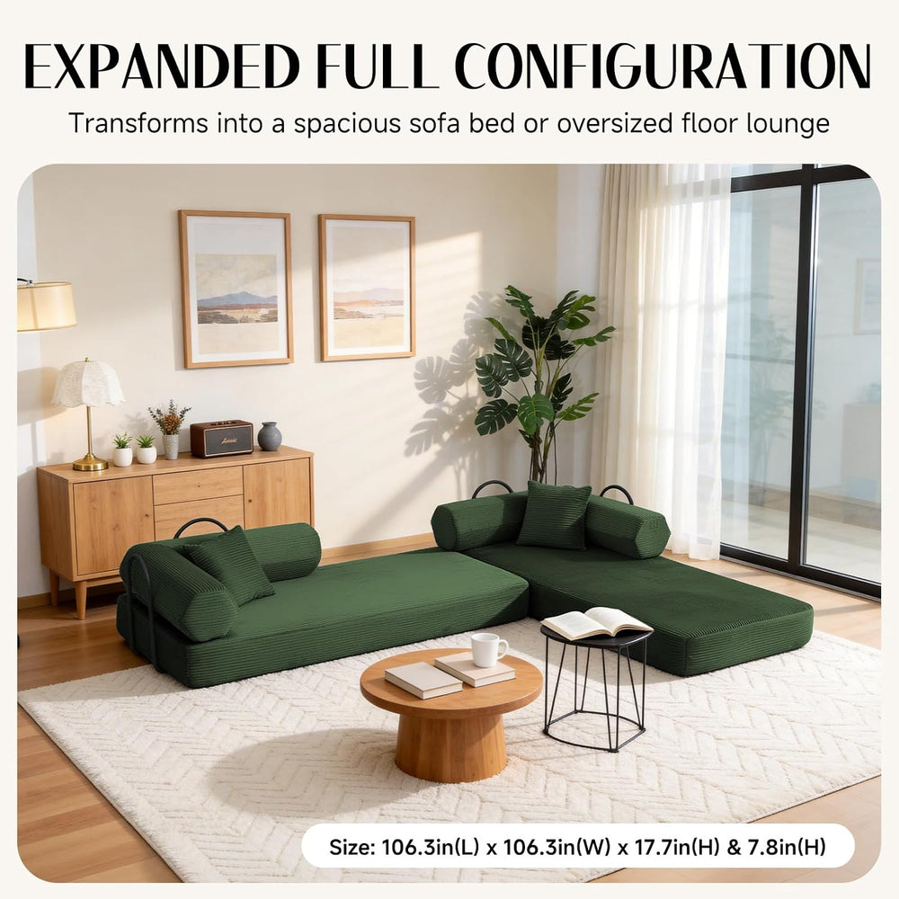 79" Corduroy Sofa Bed, Couch in a Box with 2 Pillows, High-Density Foam ...