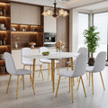 FURNITO Round Dining Table Set for 6, 42"-54" Extendable Dining Room Table Set for 6, White Kitchen Table with Upholstered Chairs Set of 6, 7 Piece Dining Table Set for Small Spaces, Easy Assembly