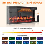 Black 98” Farmhouse TV Stand with Fireplace, Entertainment Center, Wall Unit Media Console with Bookshelf, Cabinet & Power Outlets & Barn Doors, Fits TVs Up to 75” for Living Room