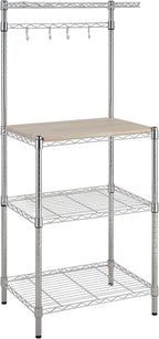 Amazon Basics Kitchen Storage Baker's Rack with Removable Wood Top, Chrome/Beige, 24"W x 59"H x 18"D