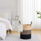 VIPOSCO Large Laundry Hamper, Tall Woven Rope Storage Basket for Blanket, Toys, Dirty Clothes in Living Room, Bathroom, Bedroom - 53L Brown & Black