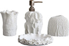 Hymmah Bathroom Accessories Set,Coral Seashell Design Toothbrush Holder,Farmhouse Bathroom Decor,4 Pcs Resin Gift Set Apartment Necessities, Contain Toothbrush Cup,Soap Dispenser,Soap Dish,Tumbler